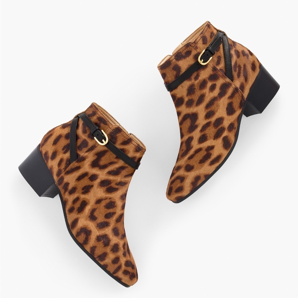 Talbots Dakota Calf Hair Leopard Ankle Boots – Size 8.5 | Block Heel